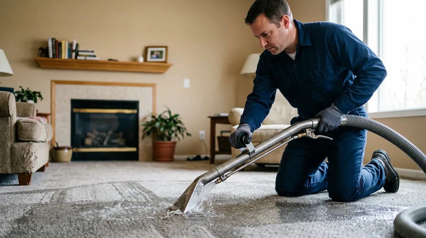 Water damage restoration technician working near Collyer, KS